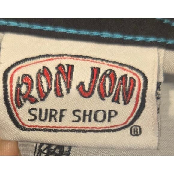 Ron Jon Surf Shop Swim Shorts Trunks Mens 34 Blue Black Striped Back Pocket - Picture 4 of 7